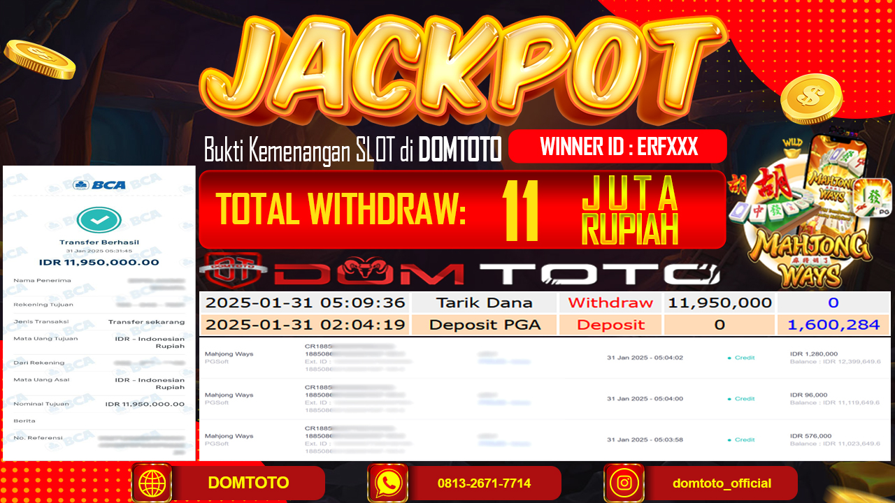 JACKPOT SLOT MAHJONG WAYS 31 JANUARI 2025